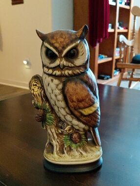 Hand-Painted Brown and Cream Owl Sculpture by